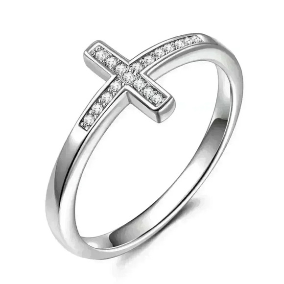 🌸925 Silver Plated Dainty Cross Shaped Classy Ring, GPMB1515 - Picture 2 of 4